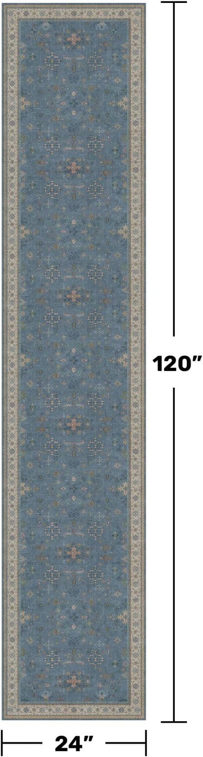 Hazo Haus Non Slip 10ft Long Hallway Runner Rug Blue - 2 x 10 Runner Rug, Washable & Waterproof 2x10 Kitchen Floor Mat - Modern Eclectic Boho Design Décor