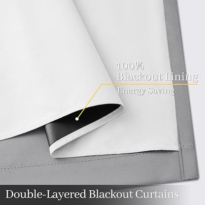 Yakamok 100% Blackout Curtain Panels 63 inches Cold and Light Blocking Drapes for Nursery, 2 Thick Layers Thermal Insulated Draperies (2 Pieces, 50 Wide Each Panel, Dove Grey/White Backing)