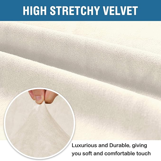 H.VERSAILTEX Stretch Velvet Loveseat Covers for 2 Cushion Couch Covers for Living Room Sofa Covers Slipcovers with Non Slip Straps Bottom, Ultra Thick Comfy Velour (Width 58"-72", Ivory)