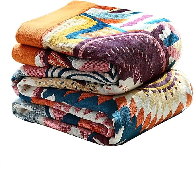 MSGKV Boho Throw Blanket for Bed Couch,100% Cotton Throw Blankets 80''x90'' Travel Spring Reversible Versatile Woven Blanket Home Decor