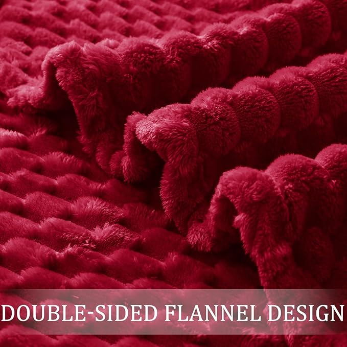 Exclusivo Mezcla Fleece Twin Blanket for Bed, Extra Large Fuzzy Deep Red Bed Blankets, Soft Cozy Plush Sofa Throws for All Seasons, 90x66 Inches