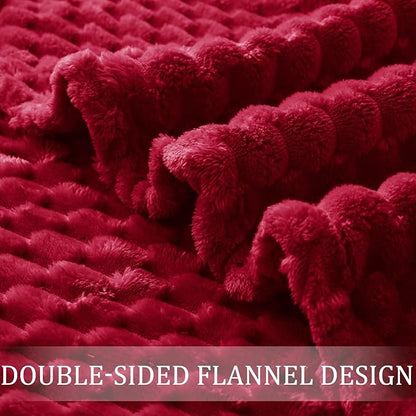 Exclusivo Mezcla Fleece Twin Blanket for Bed, Extra Large Fuzzy Deep Red Bed Blankets, Soft Cozy Plush Sofa Throws for All Seasons, 90x66 Inches