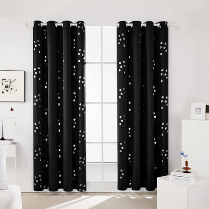 Deconovo Designer Series Silvery Cubic Printed Blackout Curtains for Bedroom Living Room Sliding Door, Thermal Insulated Soundproof Window Drapes, Black, 52W x 95L Inch, 2 Panels