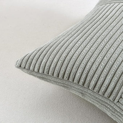 Fancy Homi 2 Packs Grey Lumbar Decorative Throw Pillow Covers 14x24 Inch for Living Room Couch Bed Sofa, Rustic Farmhouse Boho Home Decor, Soft Striped Corduroy Rectangle Accent Cushion Case 35x60 cm