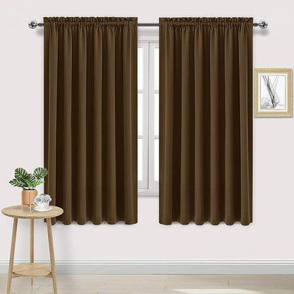 DWCN Blackout Curtains for Living Room Thermal Insulated, Energy Saving & Noise Reducing Bedroom Curtains, Brown, W 70x L 72 Inch, Set of 2 Rod Pocket Curtain Panels