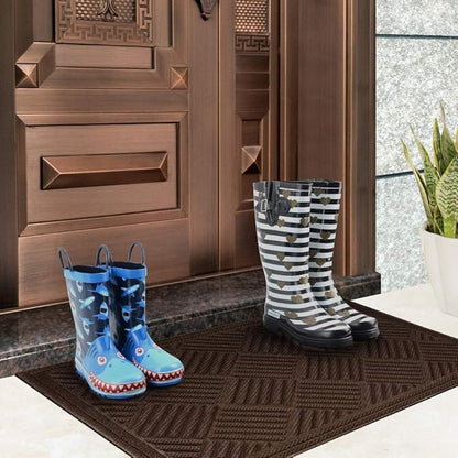 Mibao Front Door Mat, Dirt Trapper Welcome Mat for Outdoor Indoor, Non-Slip Waterproof Doormat, Durable Machine Washable Low Profile Entry Rug for Back Door Outside Patio, 61.5" x 36", Coffee Grid