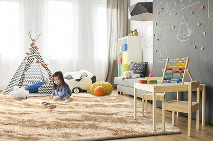 TWINNIS Super Soft Shaggy Rugs Fluffy Carpets, 5x8 Feet, Indoor Modern Plush Area Rugs for Living Room Bedroom Kids Room Nursery Home Decor, Upgrade Anti-Skid Rectangular Fuzzy Rug, Beige Brown