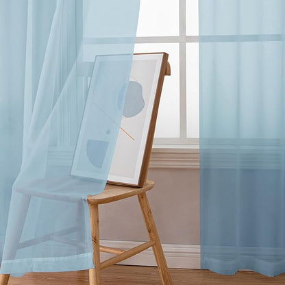 Simplebrand Sky Blue Sheer Curtains 90 Inches Long 2 Panels, Light Filtering Rod Pocket Solid Color Window Sheer Curtain Panels, Elegant Curtains & Drapes for Living Room, Bedroom, 42" W x 90" L