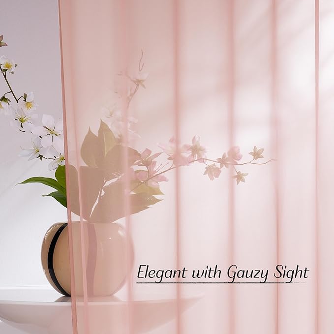 NICETOWN Light Pink Sheer Curtains 96 inches Long, Grommet Voile Sheer Textured Airy & Lightweight Curtains & Drapes Light Filtering for Bedroom/Living Room, W54 x L96, 2 Panels