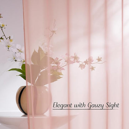 NICETOWN Light Pink Sheer Curtains 96 inches Long, Grommet Voile Sheer Textured Airy & Lightweight Curtains & Drapes Light Filtering for Bedroom/Living Room, W54 x L96, 2 Panels