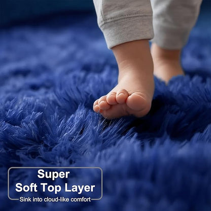 Navy Blue Round Rugs 5Ft for Boys Bedroom, Fluffy Circle Area Rug for Kids, Living Room Decor Aesthetic, Shag Fur Throw Royal Dark Blue Carpet for Baby Nursery, Shaggy Thick Fuzzy Floor Carpets
