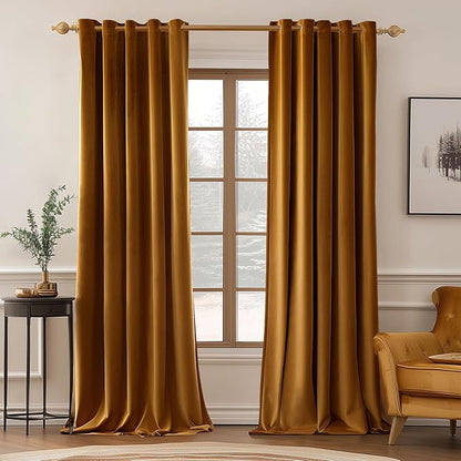 MIULEE Velvet Curtains Golden Brown Elegant Grommet Thermal Insulated Soundproof Room Darkening Curtain/Drapes for Classical Living Room Bedroom Decor 72 x 84 Inch Set of 2