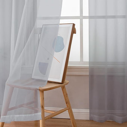 OWENIE Light Grey Sheer Curtains 90 Inches Long for Living Room 2 Panels Set, Soft Solid Living Room Sheer Curtains for Bedroom, Rod Pocket Light Filtering Farmhouse Curtains, 42" Wx90 L