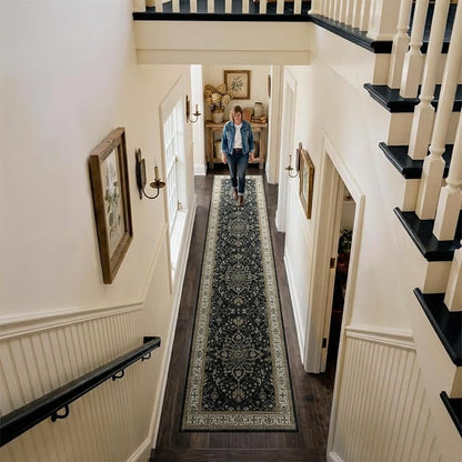 Area Rugs 2'x10' Runner Rug Non Slip Washable for Kitchen Hallway Bedroom Beside Laundry Room Bathroom Rug, Floor Carpet, Vintage Black Brown Neutral