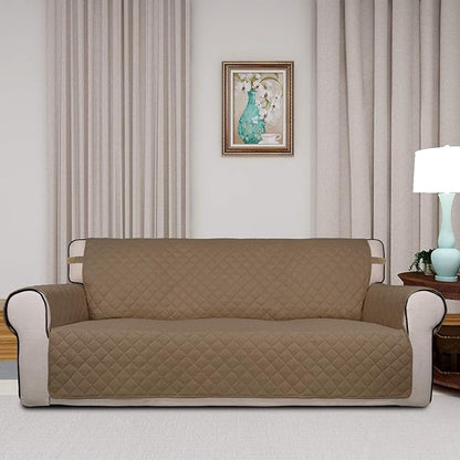 PureFit Reversible Quilted Sofa Cover, Water Resistant Slipcover Furniture Protector, Washable Couch Cover with Non Slip Foam and Elastic Straps for Kids, Dogs, Pets (X Large , Camel/Ivory)