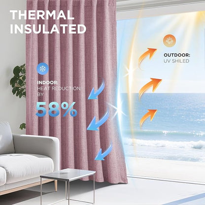 Joydeco Blackout Curtains for Bedroom - 90 Inch Long 100% Light Blocking 2 Panels Set Pink Drapes, Thermal Insulated Room Darkening Curtains, Linen Textured for Living Room, Rod Pocket & Back Tabs