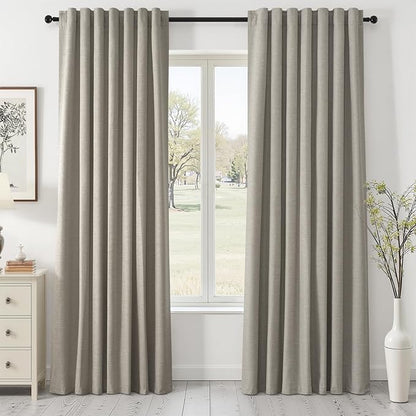 Topfinel 84 Inch Long Linen Blackout Curtains for Bedroom Flax Grey 100% Black Out Linen Texture Curtains Solid Thermal Insulated Window Drapes Luxury Decor for Living Room 84 inches Length 2 Panels