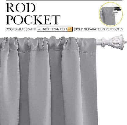 NICETOWN Living Room Curtains for Window - Energy Efficient & Noise Reducing Thermal Insulated Rod Pocket Blackout Drapes/Draperies for Living Room (Silver Grey, 2 Panels, W52 inches x L95 inches)