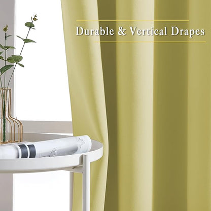 NICETOWN Room Darkening Curtains for Windows - Home Fashion Energy Saving Grommet Top Thermal Insulated Drapes for Bedroom/Patio Door (Paler Yellow, 1 Pair, 66 by 90 Inch)