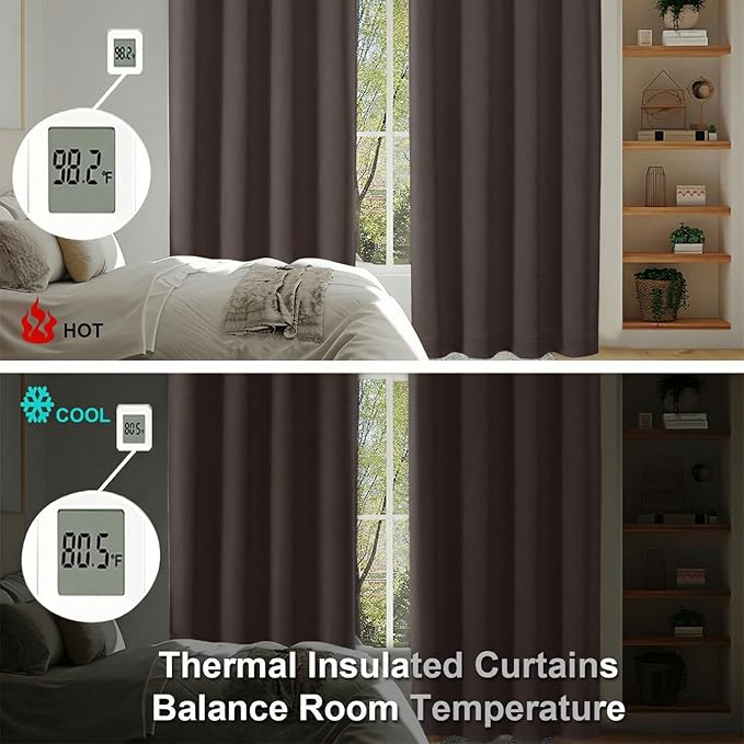 Simplebrand Ava Chocolate Blackout Curtains for Bedroom 72 Inch Length 2 Panels Set, Privacy Thermal Insulated Rod Pocket Door Window Curtains for Patio French Door Front Door, W40 x L72 Inch