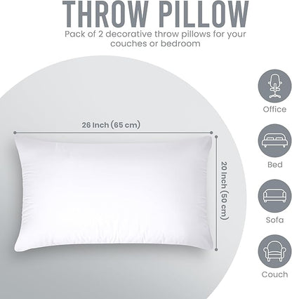 Utopia Bedding 20x26 Pillow Inserts, Set of 2, White – Indoor Decorative Throw Pillows for Bed, Sofa & Couch – Soft, Supportive & Fluffy Cushion Inserts