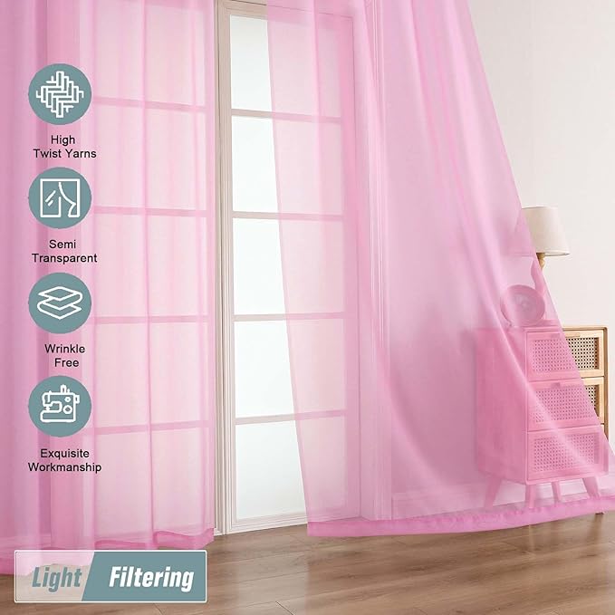 Light Pink Sheer Curtains for Window 72 inches Long 2 Panels Set, Soft Airy Modern Light Filtering Sheer Curtains for Living Room Bedroom, Dual Rod Pocket Solid Window Drapes, 2x42Wx72L inches