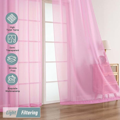 Light Pink Sheer Curtains 90 Inches Long 2 Panels, Light Filtering Solid Sheer Curtains for Bedroom Living Room, Lightweight Soft Airy Voile Sheer Drapes, Dual Rod Pocket, 2x42Wx90L Inches
