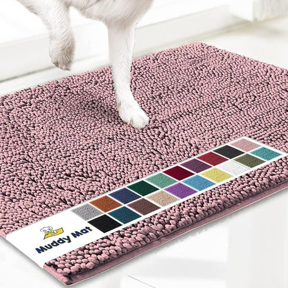 Muddy Mat® | Super Absorbent Door Mat Indoor, Microfiber Quick Dry Chenille Entryway Rug, Non-Slip Front Door Mat, Indoor Mats for Entryway, Machine Washable Pet Rug, Pink 24"x36"