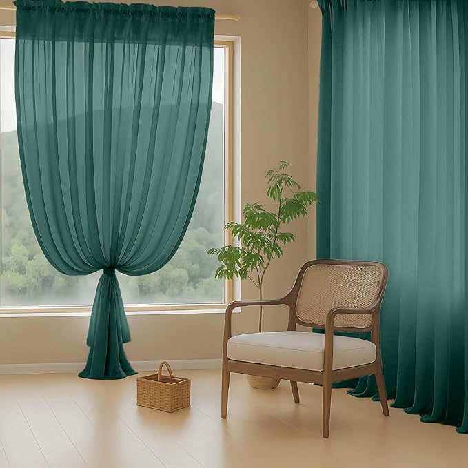 Green Sheer Curtains 84 Inches Long 2 Panels, Elegant Airy Transparent Light Filtering Window Curtains, Window Drapes for Christmas, Top Dual Rod Pocket Design, Hunter Green, 2x42Wx84L Inches