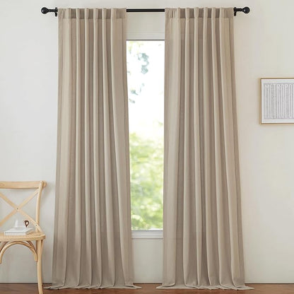 NICETOWN Thick Flax Linen Camel Curtains 108 inches Long, Pinch Pleated Linen Blend Privacy Added with Light Filtering Window Treatments for Living Room/Bedroom, W50 x L108, 2 Panels