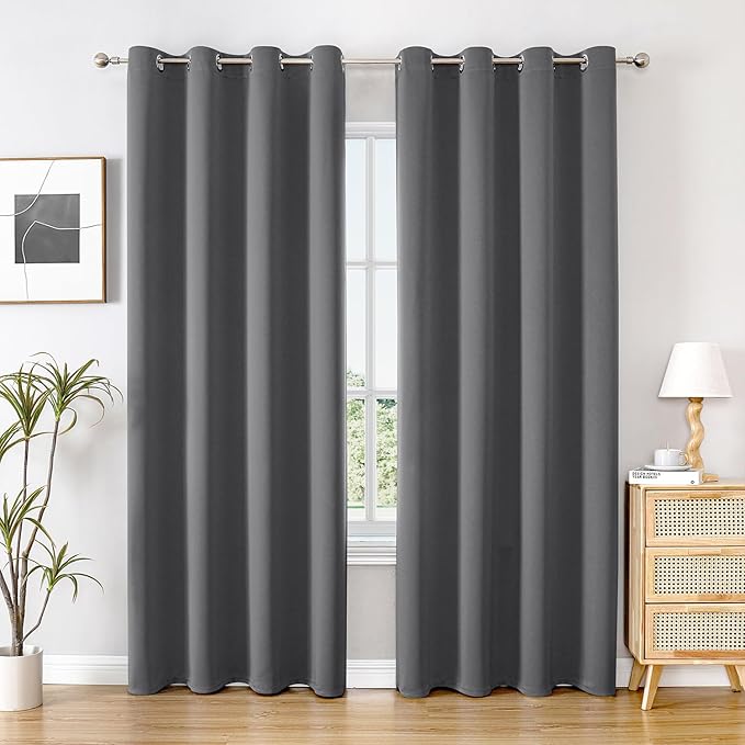 ChrisDowa Blackout Curtains 70 inches Wide for Bedroom - 2 Panels Set Extra Wide Grommet Thermal Insulated Room Darkening Curtains for Living Room (Grey, 70 x 63 Inch)