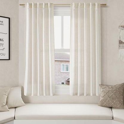 Nanspring Linen Curtains 63 Inch Length 2 Panels Set for Cafe Kitchen Cream Thermal Insulated Drapes with Back Tab Light Filtering Boho Farmhouse Curtain for Bedroom Living Room 40x63 Inch Natural