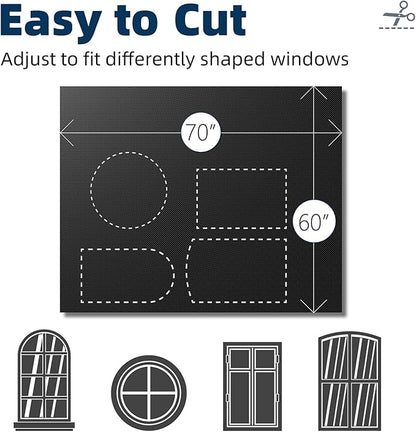 NIGHTON Portable Blackout Curtains 60"×70", Strong Hook and Loop Tape Strips with Adhesive, Cuttable Blackout Window Cover, 100% Black Out Material Blinds for Baby Nursery or Travel - Black