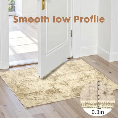LEPEII 2x3 Rug, Modern Abstract Area Rugs for Entryway, Small Non-Slip Throw Rugs for Kitchen, Bathroom, Low Pile Lightweight Rectangle Washable Rug-Beige