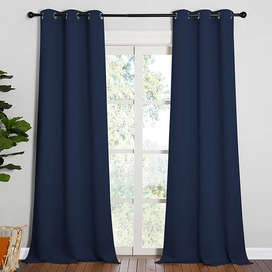 NICETOWN Window Drapes Long Curtains - Living Room Panels Grommet Top Window Treatment for Hall & Guest Room (Navy, 42 inches Wide x 95 inches Long, 2 Pieces)