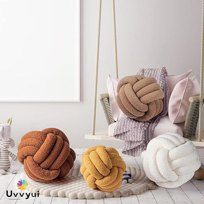 Uvvyui Knot Pillow Ball, Soft Home Decorative Pillows, Round Throw Pillow, Handmade Knotted Plush Pillow, Round Boucle Pillow Cushion (11 Inches Caramel)
