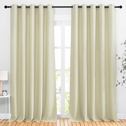 NICETOWN Room Darkening Curtains Extra Long 110 Inches, Grommet Thermal Insulated Weighted Window Treatments for Living Room/Farmhouse, W66 x L110, Beige, 2 Panels