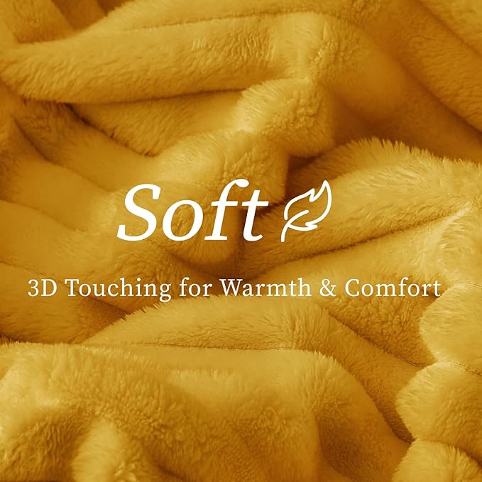 BEDELITE Twin Blanket for Couch & Bed, 300GSM Soft & Warm Fleece Blanket, Decorative and Giftable Striped Mustard Yellow Blankets for Women, Men, 60"x80"