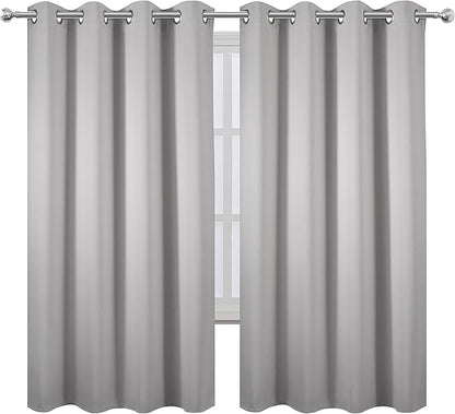 LEMOMO Light Grey Blackout Curtains 66 x 63 Inch Length/Set of 2 Curtain Panels/Thermal Insulated Room Darkening Blackout Curtains for Bedroom