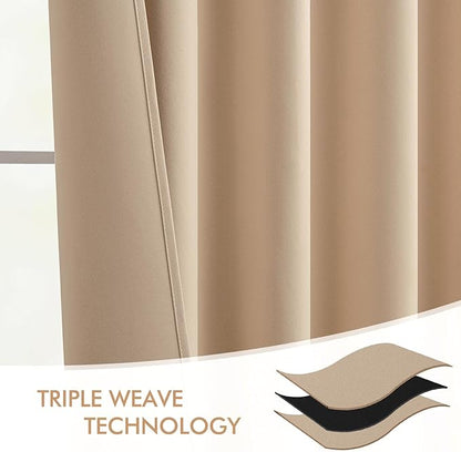 MIULEE Back Tab Beige Curtains 102 Inch Long 2 Panels Set for Living Room Bedroom, Cream Rod Pocket/Pinch Pleated Light Blocking Thermal Insulated Room Darkening Floor to Ceiling Blackout Drapes