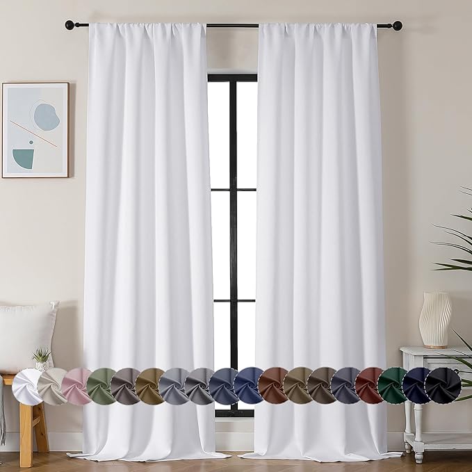 Simplebrand Ava Pure White Curtains for Bedroom 96 Inches Long 2 Panels Set, Light Filtering Window Treatment, Light Filtering Curtain Drapes, Soft Casual Rod Pocket Privacy Curtains, W40 x L96 Inch