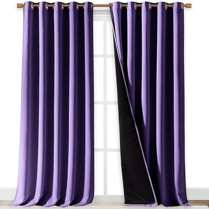 NICETOWN 100% Blackout Blinds, Laundry Room Decor Window Treatment Curtains for Large Patio Sliding Door, Thermal Insulated Lilac Purple Curtains for Bedroom, Set of 2, 70 inches x 108 inches