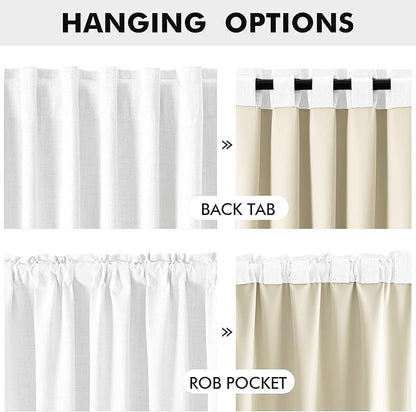 MIULEE 100% Blackout Linen Curtains for Bedroom, Bright White Solid Luxury Decor Thermal Insulation Room Darkening Drapes for Living Room Nursery Back Tab Rod Pocket 42 x 72 Inches, 2 Panels