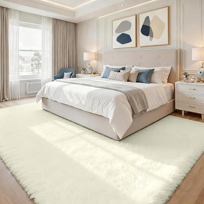 6x9 Area Rugs for Living Room Rug: Soft Fluffy Shag Cream White Rugs for Bedroom, Non-Slip Large Fuzzy Plush Rug Indoor Floor Carpet for Nursery Kids Boys Girl Room, Dorms, Playroom, Modern Home Decor