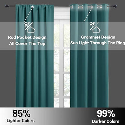 RYB HOME Short Teal Blackout Curtains for Small Bedroom Window, Insulating UV Blocking Drapes for Kitchen Cafe Basement Garage, Privacy Tiers for Bathroom Window, Width 42 by Length 36, Set of 2