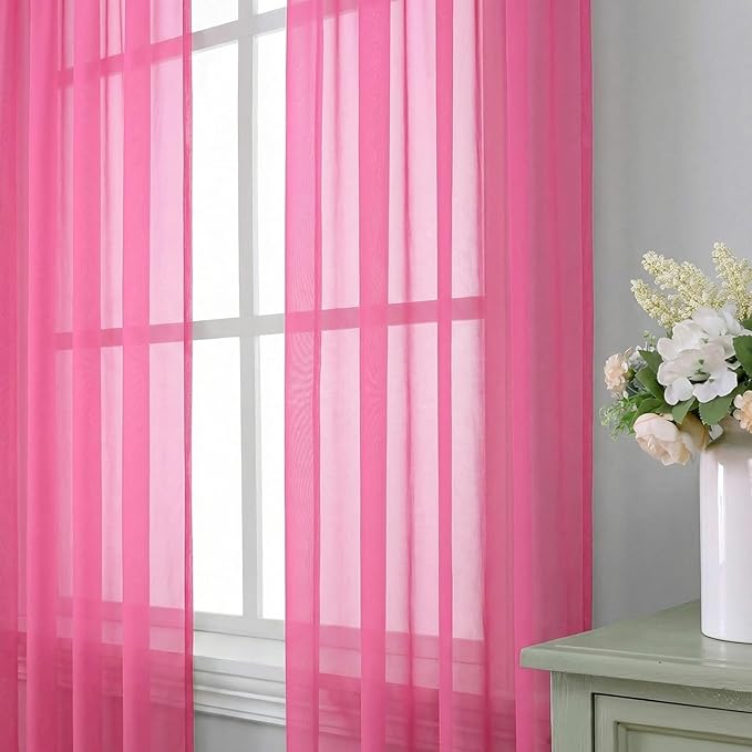 Aiyufeng Hot Pink Sheer Curtains 84 Inches Long 2 Panels Set for Living Room, Light Filtering Window Sheer Drapes for Bedroom, Each 42" W x 84" L