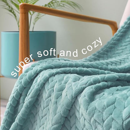 Exclusivo Mezcla Fleece Twin Size Blanket for Bed, 60x80 Inches Soft Cozy Jacquard Flannel Blankets, Lightweight Fuzzy Plush Warm for Women, Celadon