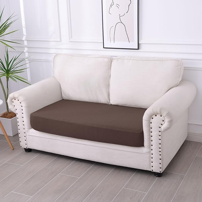 hyha Waterproof Couch Cushion Covers for Pets, Non Slip Sofa Seat Cover for Dogs Washable, Soft Thick Stretch Jacquard Fabric, Sofa Slipcovers with Elastic Bottom (1 Piece for Medium, Brown)