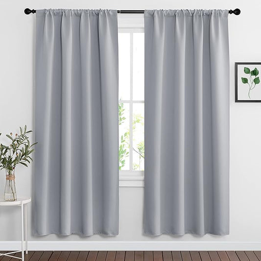 RYB HOME Blackout Curtains for Bedroom Living Room 72 inches Long, Thermal Insulated Privacy Rod Pocket Drapes for Nursery Office Home Theater, Width 42 by Length 72, Silver Grey, 2 Panels