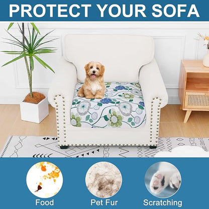 Smiry Printed Couch Cushion Covers, Stretch Soft Couch Covers for Sofa, Washable Non-Slip Sofa Slipcover Furniture Protector for Indoor and Outdoor (1 Pack, Light Green)